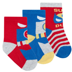 Baby Boys Novelty Cartoon Socks 3 Pairs Yellow Hero