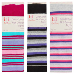 Girls Designer School Stripe Tights 3 Pairs Multipack