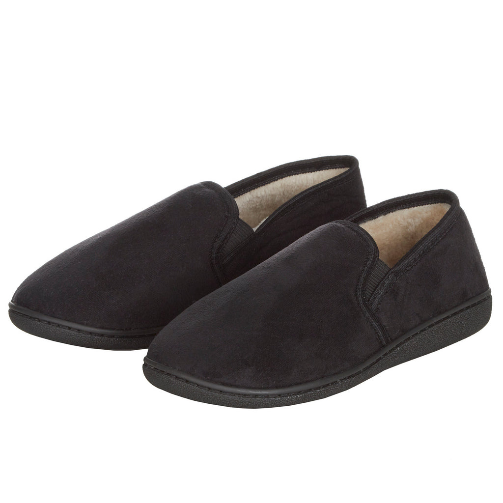 Mens Indoor Plush Fleece Lining House Slippers Black Topsox