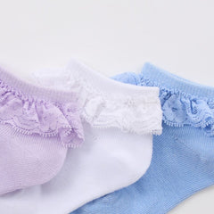 Baby Girls 3-Pack Cotton Rich Ruffle Frill Ankle Socks - Purple