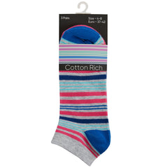 Womens Trainer Liner Low Cut Socks Blue Striped 3 Pairs