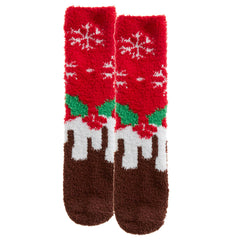 Mens Fluffy Warm Christmas Printed Bed Socks with Anti Slip