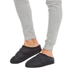 Mens Nylon Insole Polar Fleece Slippers Black
