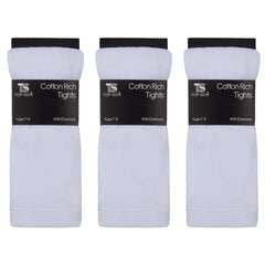 Girls Plain Back To School Tights White - 3 Pairs