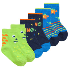 Baby Boys Toddler Striped Novelty Socks Green Dino - 3 Pairs