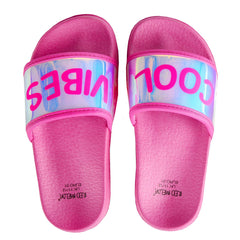 Girls Holographic Summer Sliders Lightweight Slip On Sliders Flip Flops