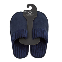 Mens Mule Memory Foam Corduroy Slippers Navy