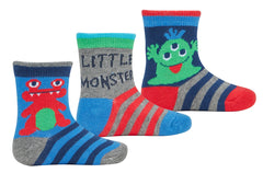 Baby Boys Booties Cute Socks 3 Pairs Little Monster