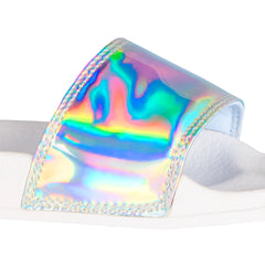 Girls Holographic Sliders Flip Flops White Lightweight Comfortable Slippers