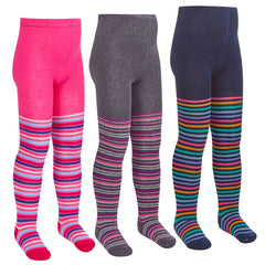 Girls Novelty Design Tights Colourful Stripe - 3 Pairs