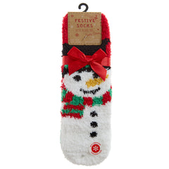 Kids Fluffy Christmas Socks Cosy Non Slip Socks with Grippers Snowman
