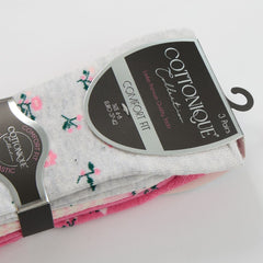 Womens 3-Pack Cotton Rich Floral Mid-Calf Socks - Grey