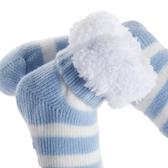 Baby Boys Chunky Sherpa Fleece Socks With Abs Grippers Blue Stripes
