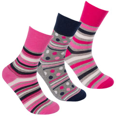Womens Non Elastic Loose Top Socks Pink Grey 3 Pairs