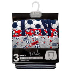 Boys Trunks Fit Boxers Shorts Underwear Football 3 Pairs