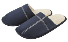 Men's Sherpa Lined Memory Foam Mule Slip On Slippers Navy