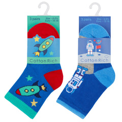Baby Boys Design Socks Space 3 Pairs Astro Rocket