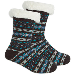 Mens Chunky Knitted With Grippers Christmas Sherpa Fleece Socks Navy
