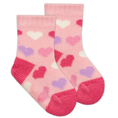 Baby Girls Cosy Lounge Sherpa Fleece Socks With Abs Grippers 1 Pair - Hearts