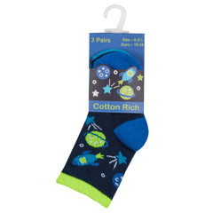 Baby Boys Novelty Space Rocket Socks 3 Pairs - Navy