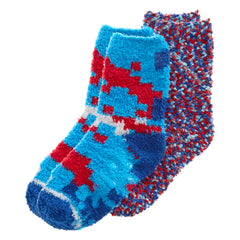 Boys Fluffy Snuggle & Popcorn Cosy Bed Socks Non Slip Pixel Minecraft Design 2 Pairs