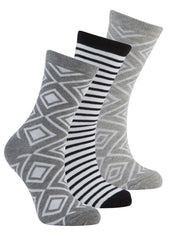 Womens Stripes Dots Socks 3 Pairs Black - Grey