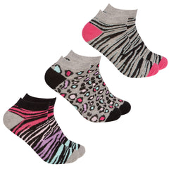 Womens Trainer Liner Leopard Design Socks 3 Pairs