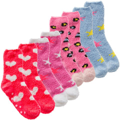 Girls Chunky Bed Winter Socks Stars Hearts Leopard Print Multipack