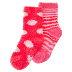Girls Fluffy Sherpa Fleece Slipper Socks with Non Slip Grippers Pink Dot