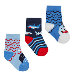 Baby Boys Low Cut Novelty Design Socks 3 Pairs Blue Shark