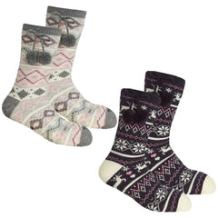 Womens Fair isle Chunky Winter Lounge Socks With Grippers