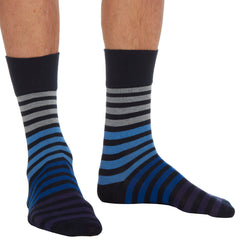 Mens Bamboo Striped Comfort Fit Loose Top Mid Calf Socks Novelty Strip Pattern Crew Socks Blue