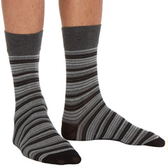 Mens Bamboo Striped Loose Top Mid Calf Crew Socks Coloured Grey