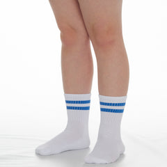 Kids Girls Boys Unisex Cotton Rich Sport Socks 3 Pairs White with Assorted Stripes