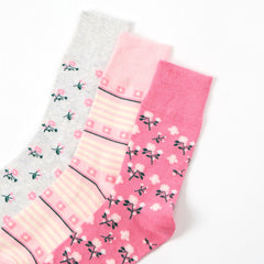Womens 3-Pack Cotton Rich Floral Mid-Calf Socks - Grey