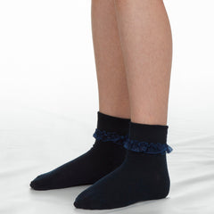 6 Pairs Girls Kids Frilly Socks Organza Lace Frill School Ankle Socks Navy