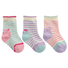 Baby Girls Design Fun Animals Cute Socks 3 Pairs Purple Rabbit