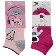Girls Novelty Trainer Liner Socks Game Space 6 Pairs