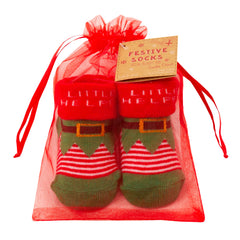 Baby Girls Boys Unisex Christmas Theme Socks With Organza Bag Little Helper - 1 Pair