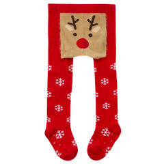 Baby Girls Christmas Tights With Grippers Santa Reindeer