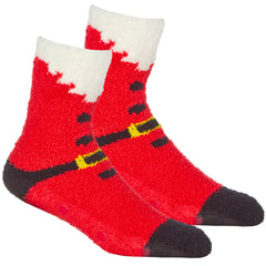 Mens Christmas Fluffy Bed Socks With Grippers 1 Pair- Santa