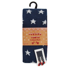 Infant Cotton Rich Novelty Christmas Design Tights Navy