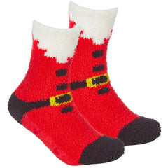 Womens Christmas Fluffy Bed Socks With Grippers 1 Pair- Santa