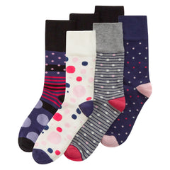 Womens Bamboo Comfort Fit Loose Top Mid Calf Socks Spot Stripe Patterned Crew Socks 6 Pairs