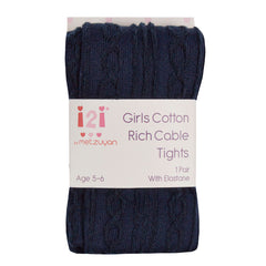 Girls Cable Design Winter Tights Navy - 1 Pair