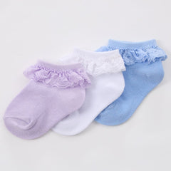 Baby Girls 3-Pack Cotton Rich Ruffle Frill Ankle Socks - Purple