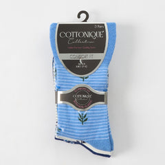 Womens 3-Pack Cotton Rich Floral Mid-Calf Socks - Blue