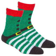 Mens Christmas Fluffy Bed Socks With Grippers 1 Pair- Elf