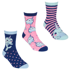 Girls Novelty Cartoon Cute Colourful Socks Blue Dolphin - 3 Pairs