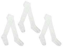 Girls Stylish Designed Back To School Plain Tights White - 3 Pairs